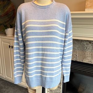 Vineyard Vines Light Blue and White Striped Rollneck Sweater